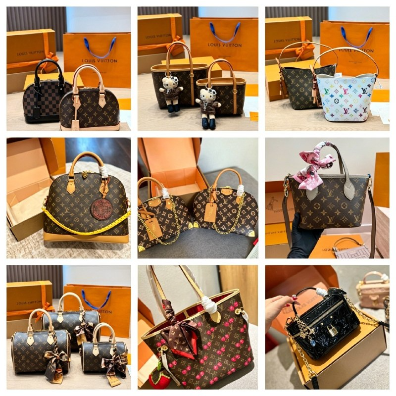 Luxury handbags arranged with orange gift boxes